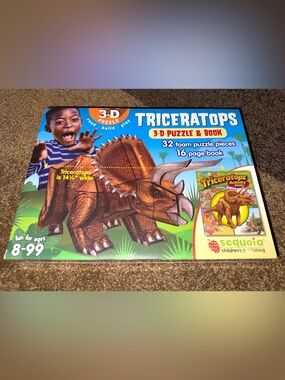 Triceratops 3-D Puzzle and Activity Book by Sequoia Children's Publishing, NEW